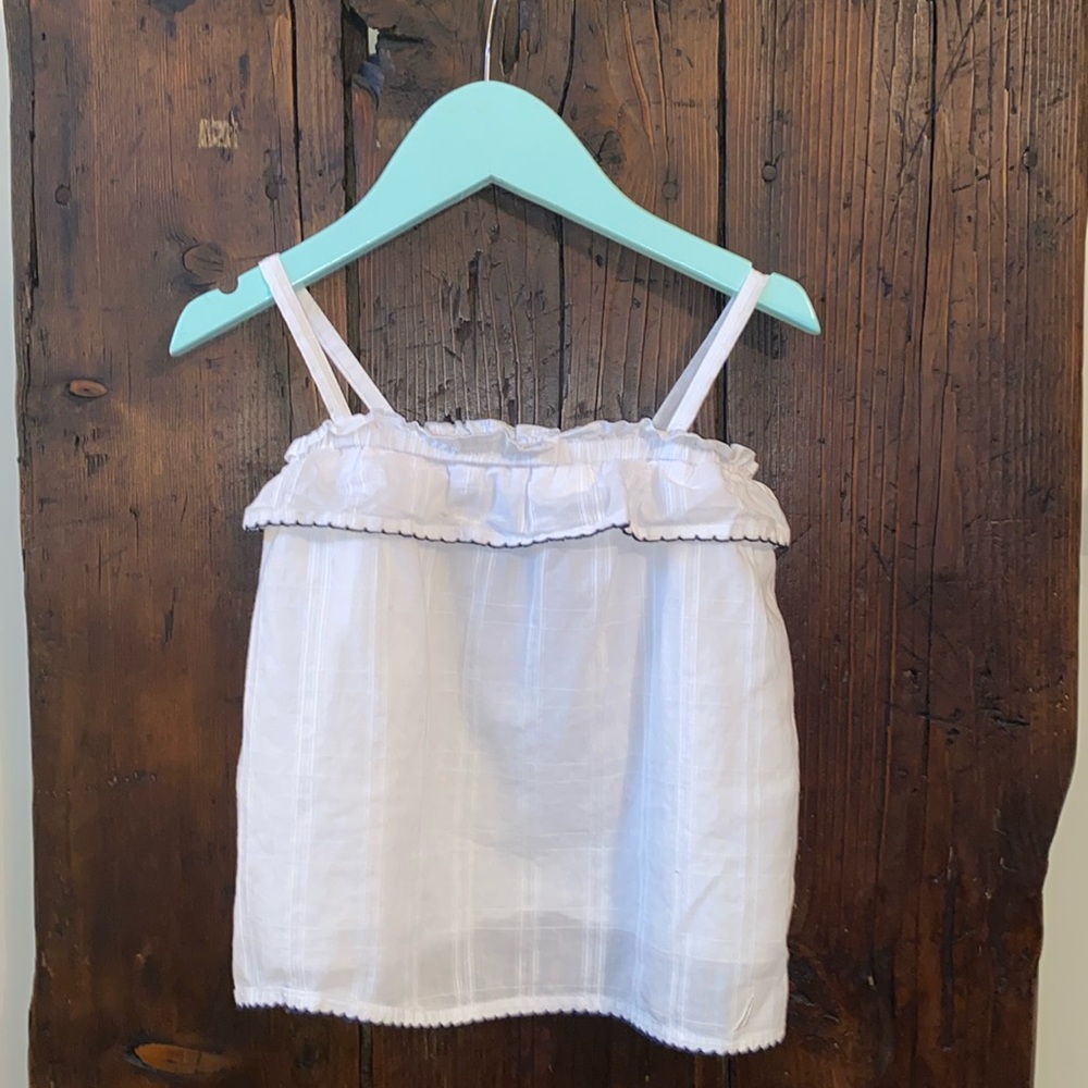 3 for $15 Nautica white cotton top with ruffle & Navy trim